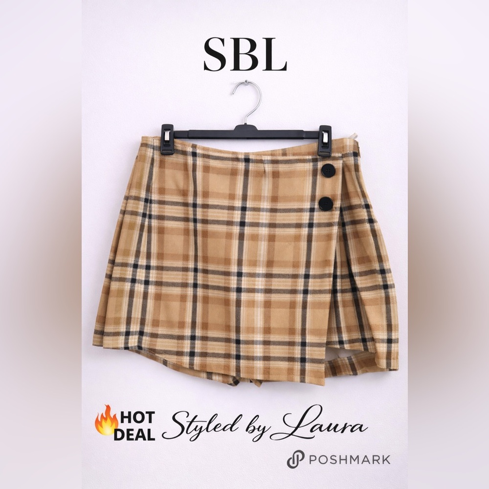 Blāshe Brown Plaid Skort Size Large | Side Zip | Preppy Fall Style